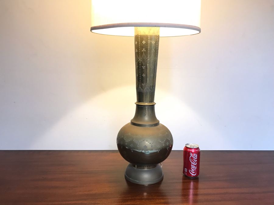Large Vintage Chased Brass Moroccan Style Table Lamp 39H [Photo 5]