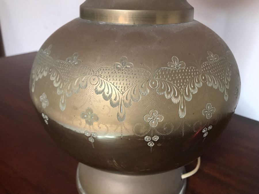 Large Vintage Chased Brass Moroccan Style Table Lamp 39H [Photo 14]