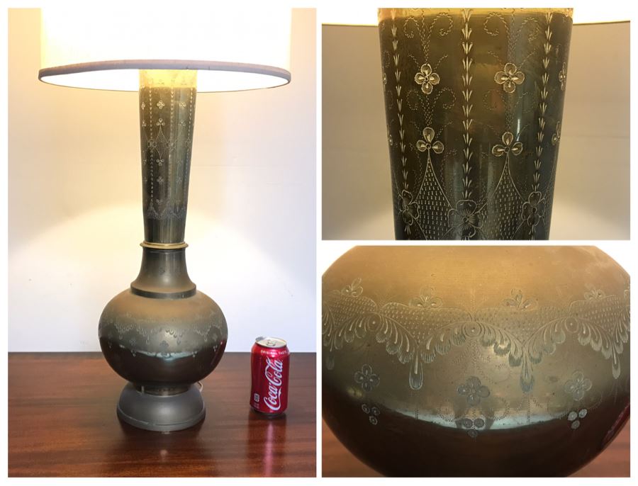Large Vintage Chased Brass Moroccan Style Table Lamp 39H