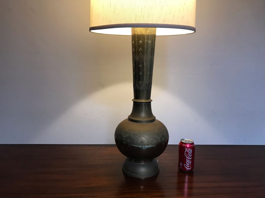 Large Vintage Chased Brass Moroccan Style Table Lamp 39H [Photo 3]