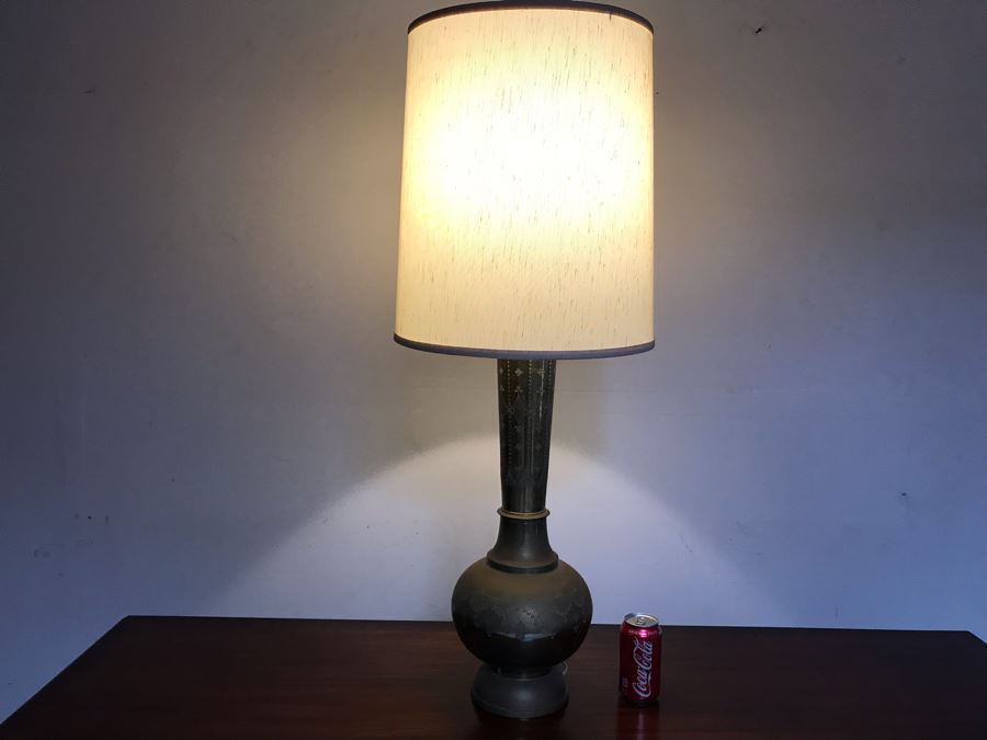 Large Vintage Chased Brass Moroccan Style Table Lamp 39H [Photo 2]