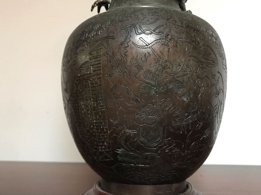 Vintage Bronze Asian Dragon Serpent Vase Lamp - See Photos For Crack / Dent On One Side 24H [Photo 20]