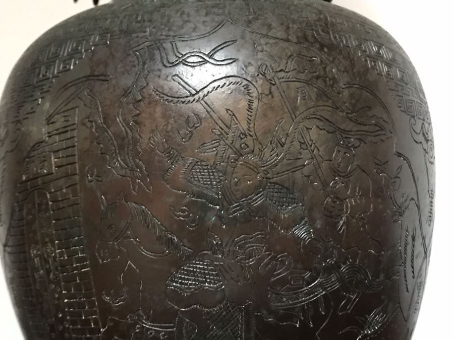 Vintage Bronze Asian Dragon Serpent Vase Lamp - See Photos For Crack / Dent On One Side 24H [Photo 22]