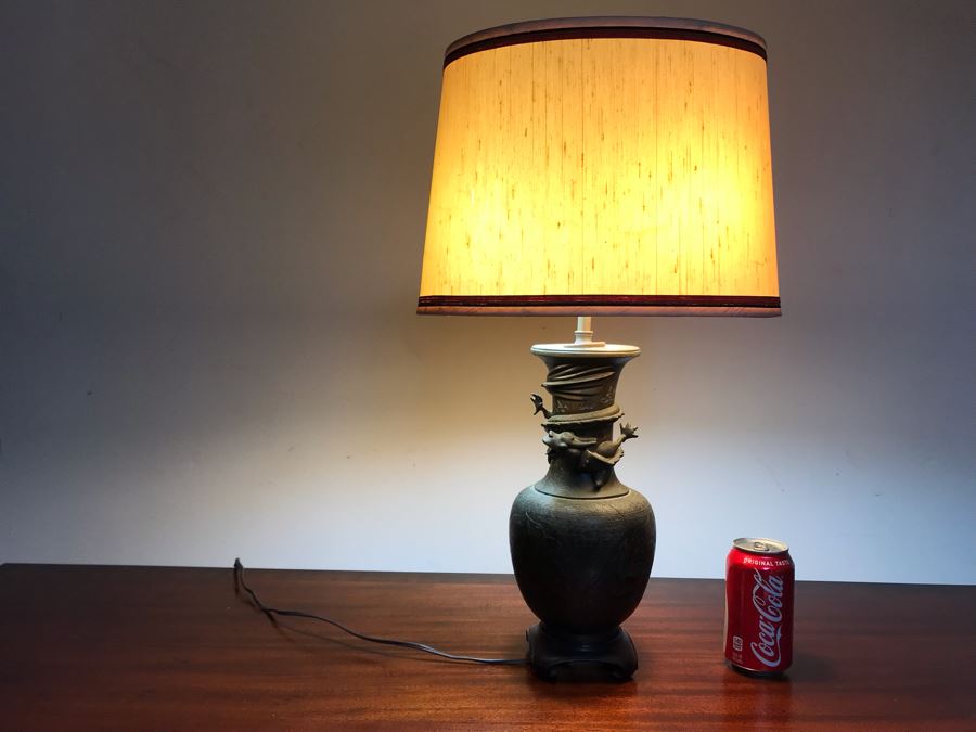 Vintage Bronze Asian Dragon Serpent Vase Lamp - See Photos For Crack / Dent On One Side 24H [Photo 2]