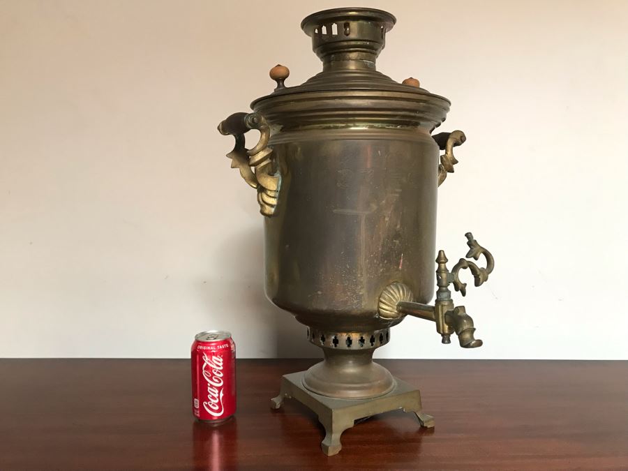 Antique Brass Russian Samovar Award Winning With Award Marks Dating From 1899 And Makers Mark - See Photos [Photo 5]