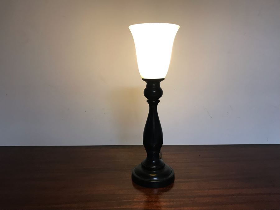 Metal Table Lamp With Glass Shade 19.5H [Photo 2]