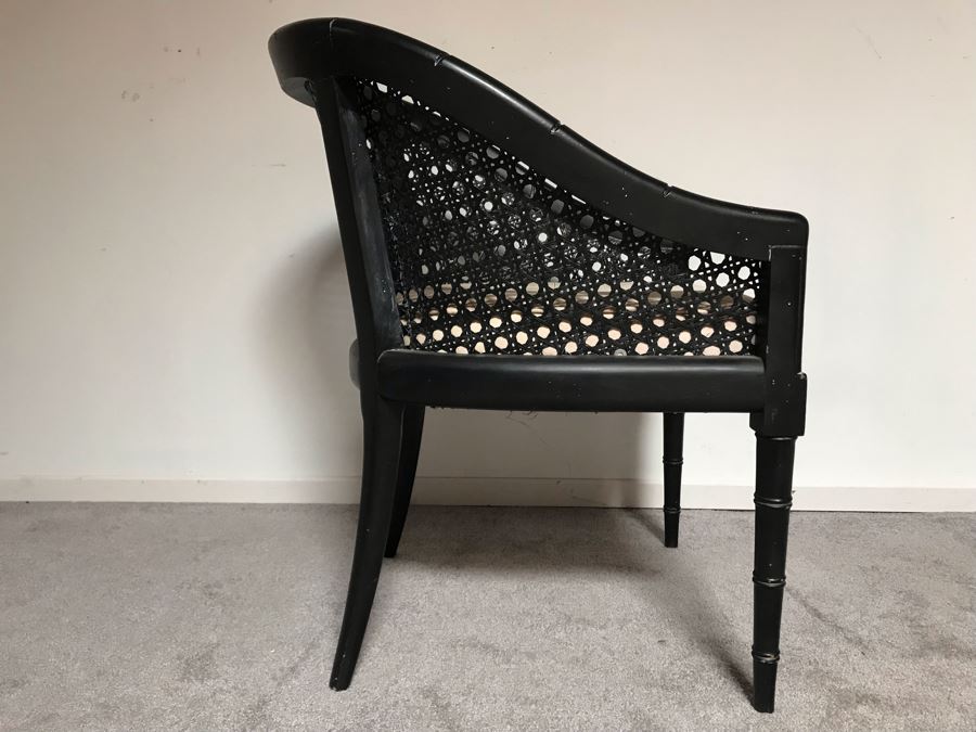 Vintage Hollywood Regency Black Cane Back Armchair Bamboo Motif [Photo 4]