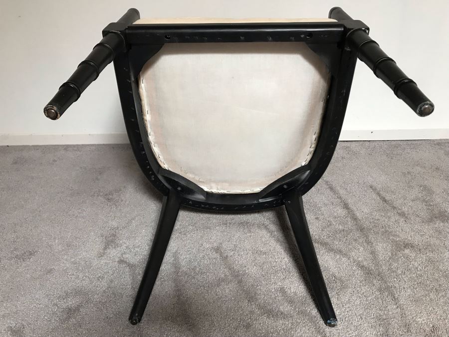Vintage Hollywood Regency Black Cane Back Armchair Bamboo Motif [Photo 7]