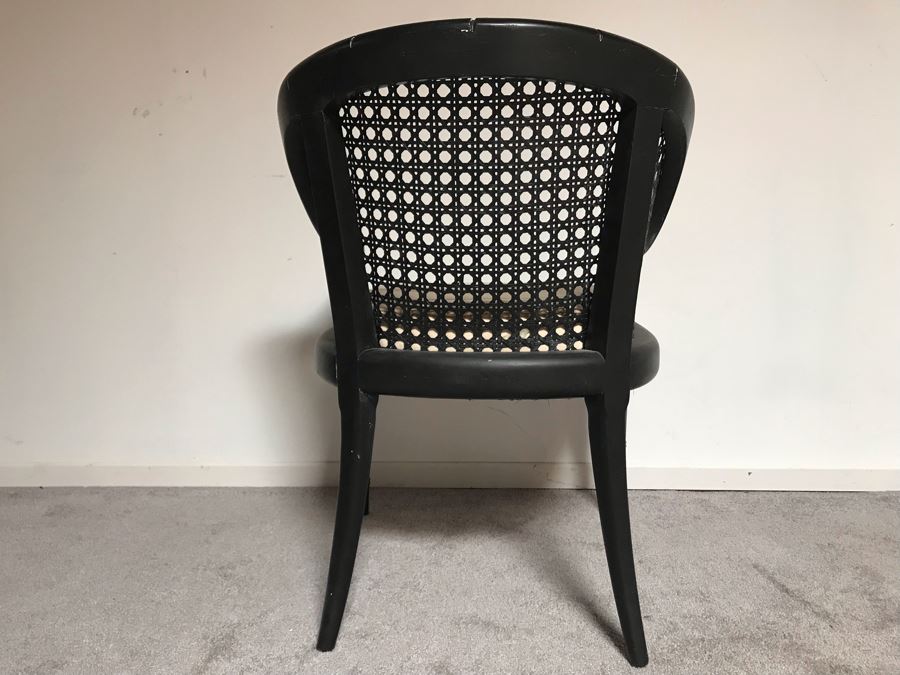 Vintage Hollywood Regency Black Cane Back Armchair Bamboo Motif [Photo 5]