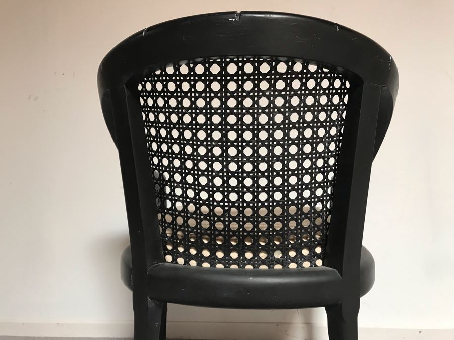 Vintage Hollywood Regency Black Cane Back Armchair Bamboo Motif [Photo 6]