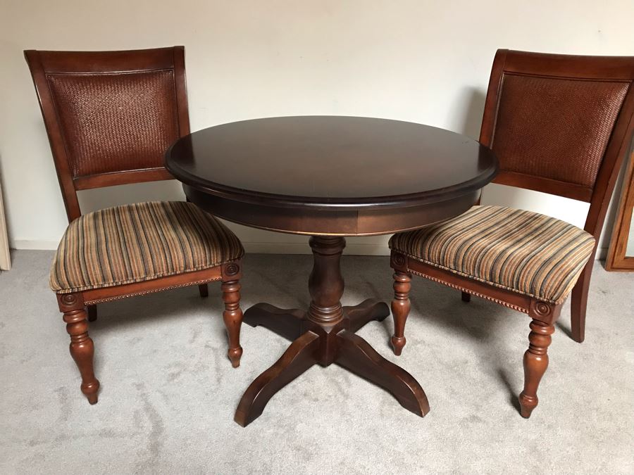 Wooden 3' Round Pedestal Table With Pair Of Chairs [Photo 5]
