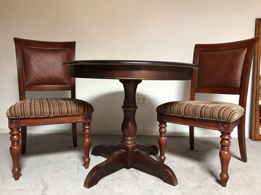 Wooden 3' Round Pedestal Table With Pair Of Chairs [Photo 4]