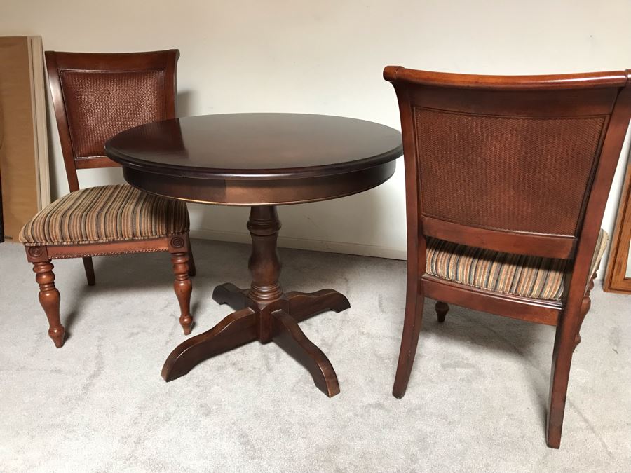 Wooden 3' Round Pedestal Table With Pair Of Chairs [Photo 9]