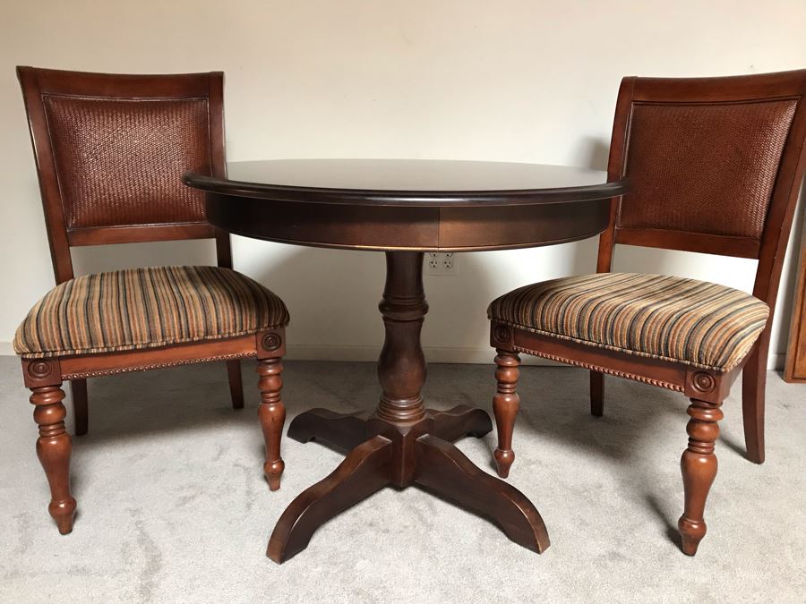 Wooden 3' Round Pedestal Table With Pair Of Chairs [Photo 1]