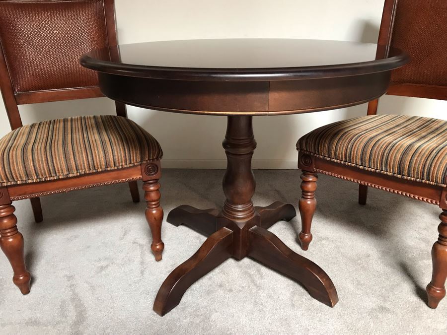 Wooden 3' Round Pedestal Table With Pair Of Chairs [Photo 6]