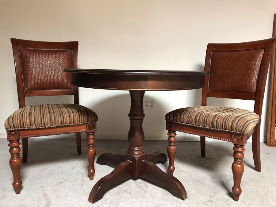 Wooden 3' Round Pedestal Table With Pair Of Chairs [Photo 3]