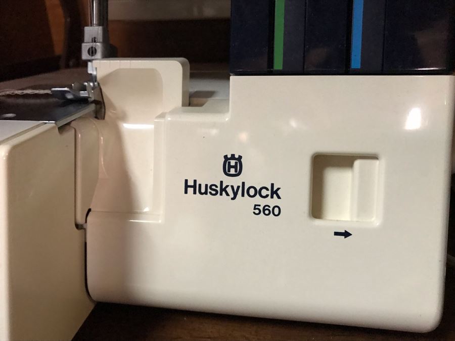 Mega Sewing Lot: Includes Husqvarna Viking Scandinavia 200 Sewing Machine Made In Sweden, Husqvarna Huskylock 560 Sewing Machine, Tons Of Sewing Supplies And Wooden Sewing Cabinet With Motorized Lift 46W X 20D X 32H - See Photos [Photo 15]