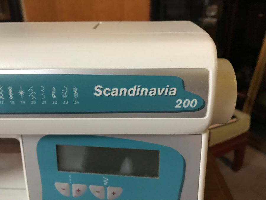 Mega Sewing Lot: Includes Husqvarna Viking Scandinavia 200 Sewing Machine Made In Sweden, Husqvarna Huskylock 560 Sewing Machine, Tons Of Sewing Supplies And Wooden Sewing Cabinet With Motorized Lift 46W X 20D X 32H - See Photos [Photo 21]