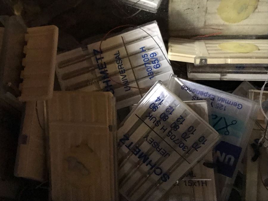 Mega Sewing Lot: Includes Husqvarna Viking Scandinavia 200 Sewing Machine Made In Sweden, Husqvarna Huskylock 560 Sewing Machine, Tons Of Sewing Supplies And Wooden Sewing Cabinet With Motorized Lift 46W X 20D X 32H - See Photos [Photo 33]