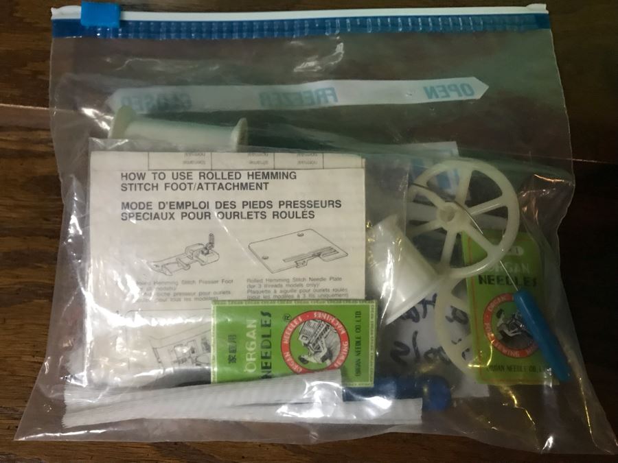 Mega Sewing Lot: Includes Husqvarna Viking Scandinavia 200 Sewing Machine Made In Sweden, Husqvarna Huskylock 560 Sewing Machine, Tons Of Sewing Supplies And Wooden Sewing Cabinet With Motorized Lift 46W X 20D X 32H - See Photos [Photo 30]