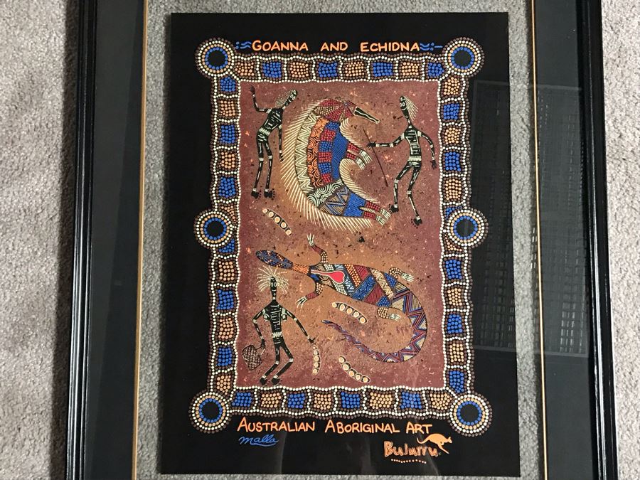 Nicely Framed Australian Aboriginal Art Print By Malla Bulurru 21.5 X 26.5 [Photo 3]