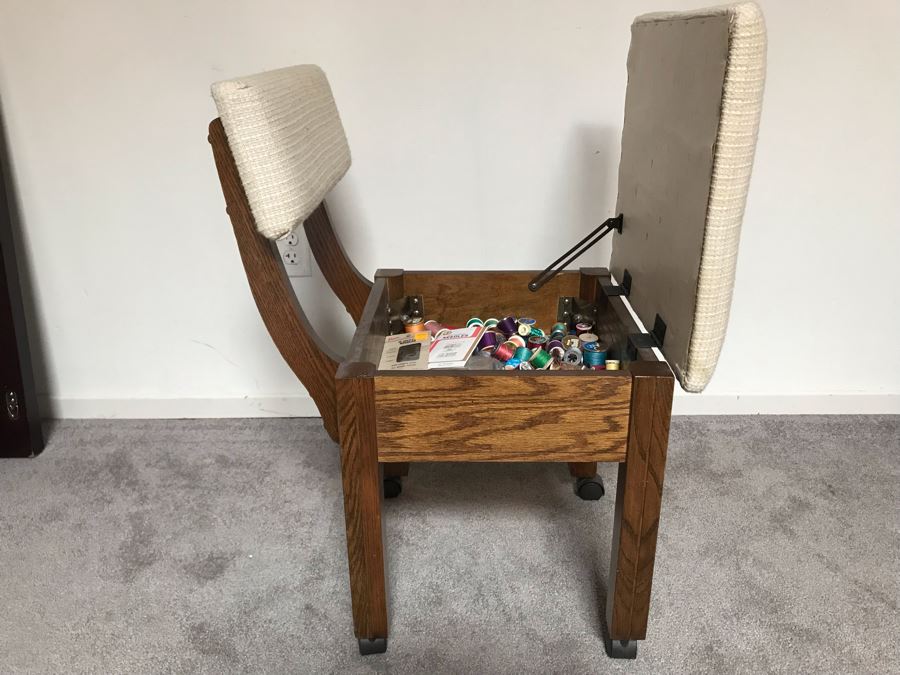 Vintage Sewing Chair With Supplies [Photo 1]