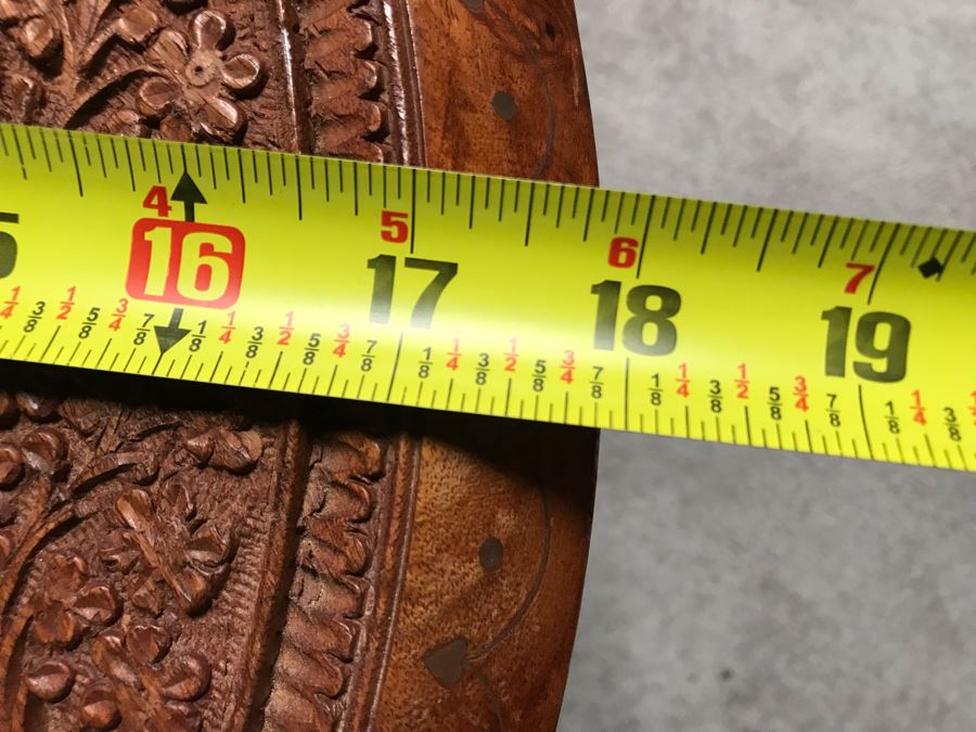 Stunning Carved Wooden Table From India With Brass Inlay Work On Top 18W X 18H [Photo 12]