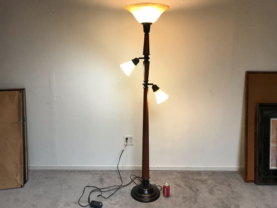 Metal 3-Light Floor Lamp With Glass Shades - Top Light Has Dimmer Switch [Photo 2]