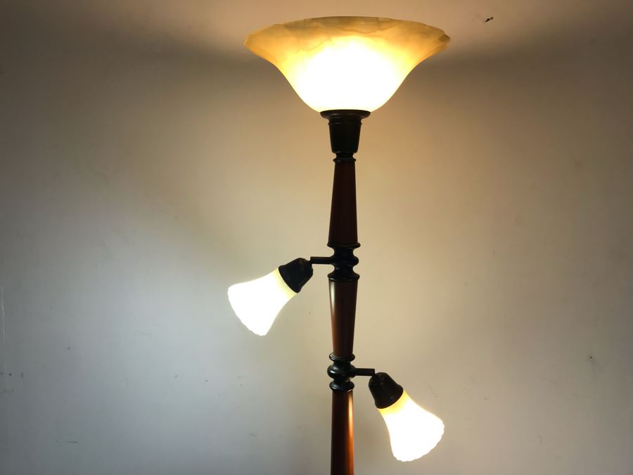 Metal 3-Light Floor Lamp With Glass Shades - Top Light Has Dimmer Switch [Photo 3]