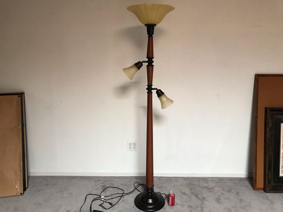 Metal 3-Light Floor Lamp With Glass Shades - Top Light Has Dimmer Switch [Photo 6]