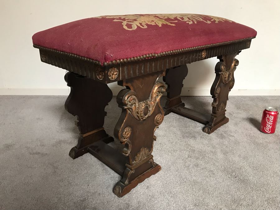 Vintage Needlepoint Bench By K. H. Lengfeld San Francisco, CA 37W X 15D X 21H [Photo 7]