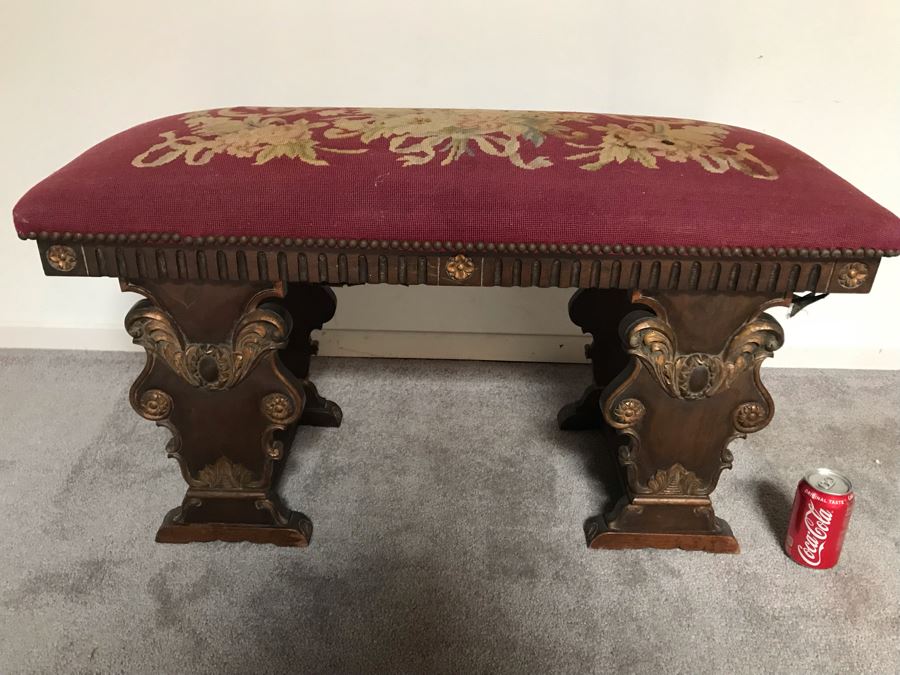 Vintage Needlepoint Bench By K. H. Lengfeld San Francisco, CA 37W X 15D X 21H [Photo 2]