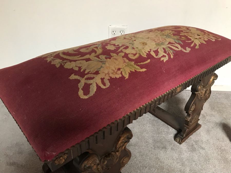 Vintage Needlepoint Bench By K. H. Lengfeld San Francisco, CA 37W X 15D X 21H [Photo 8]