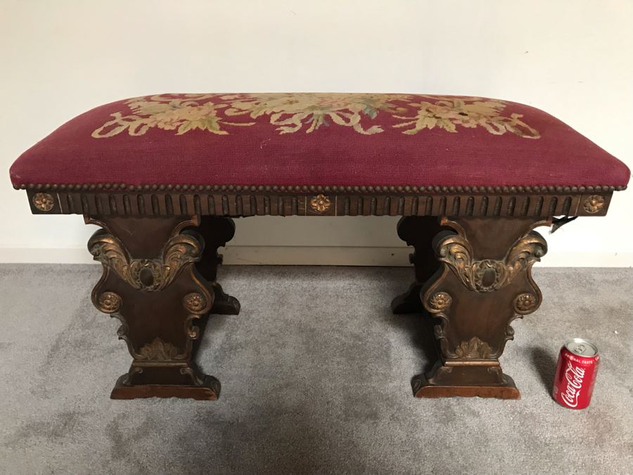 Vintage Needlepoint Bench By K. H. Lengfeld San Francisco, CA 37W X 15D X 21H [Photo 5]