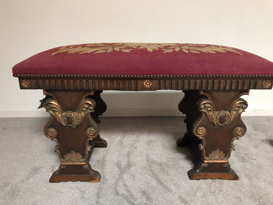 Vintage Needlepoint Bench By K. H. Lengfeld San Francisco, CA 37W X 15D X 21H [Photo 12]