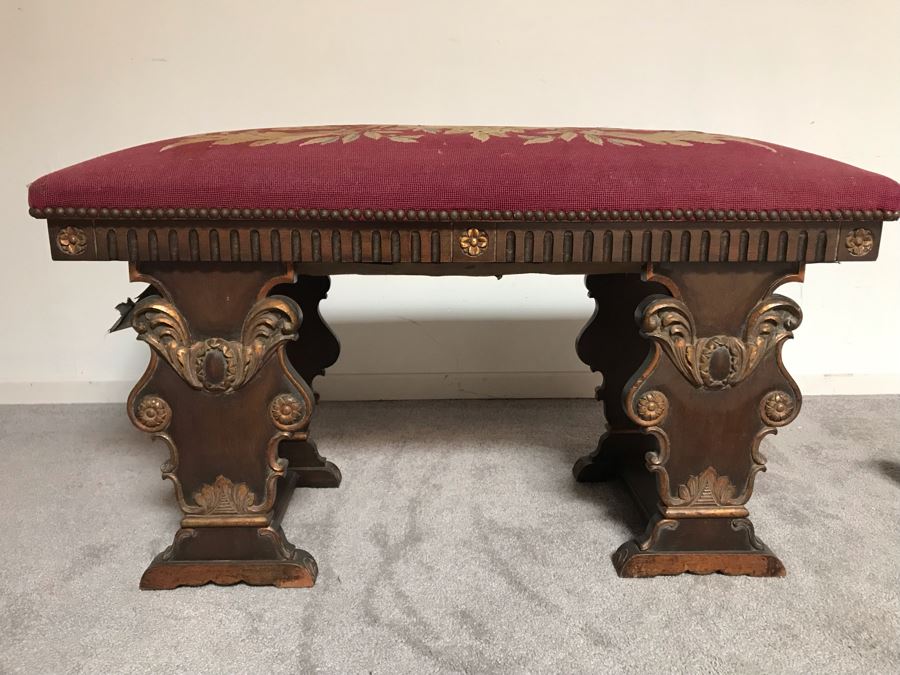 Vintage Needlepoint Bench By K. H. Lengfeld San Francisco, CA 37W X 15D X 21H [Photo 11]