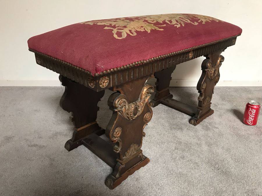 Vintage Needlepoint Bench By K. H. Lengfeld San Francisco, CA 37W X 15D X 21H [Photo 3]