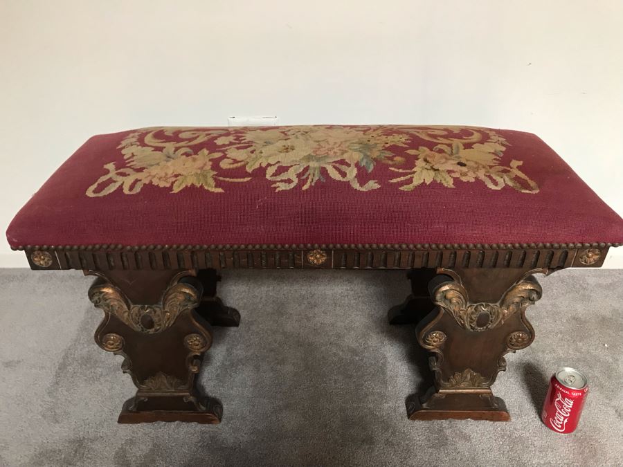 Vintage Needlepoint Bench By K. H. Lengfeld San Francisco, CA 37W X 15D X 21H [Photo 6]