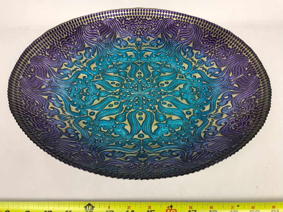 Stunning Handmade Turkish Glass Bowl 16R X 2.75H