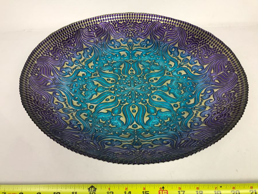 Stunning Handmade Turkish Glass Bowl 16R X 2.75H