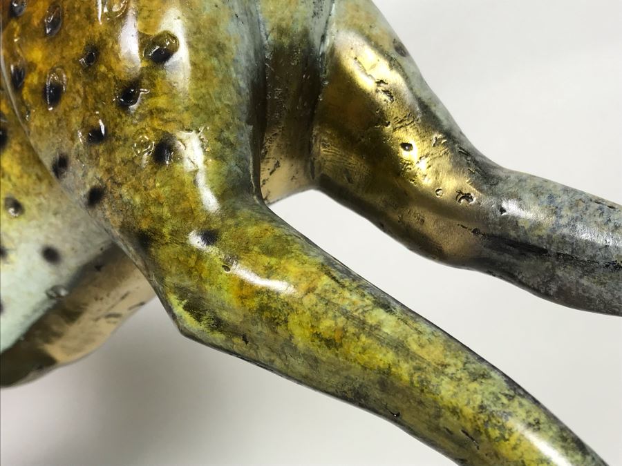 Large Bronze Metal Sculpture With Color Patina On Marble Base Of Cheetah Signed A. Jacobs 31W X 8D X 18H [Photo 13]
