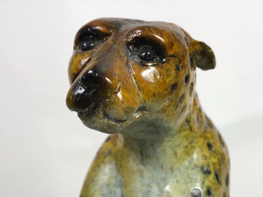 Large Bronze Metal Sculpture With Color Patina On Marble Base Of Cheetah Signed A. Jacobs 31W X 8D X 18H [Photo 8]