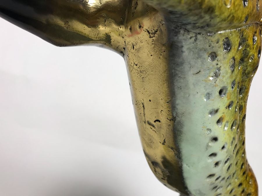 Large Bronze Metal Sculpture With Color Patina On Marble Base Of Cheetah Signed A. Jacobs 31W X 8D X 18H [Photo 7]