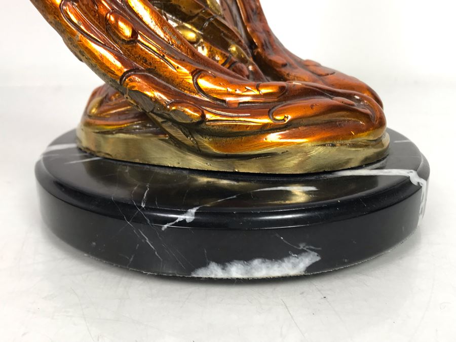 Large Bronze Metal Sculpture With Color Patina Of Woman On Marble Base Unsigned 9W X 18H [Photo 11]