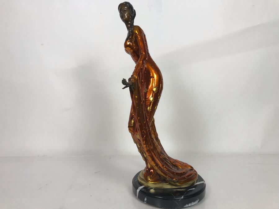 Large Bronze Metal Sculpture With Color Patina Of Woman On Marble Base Unsigned 9W X 18H [Photo 8]