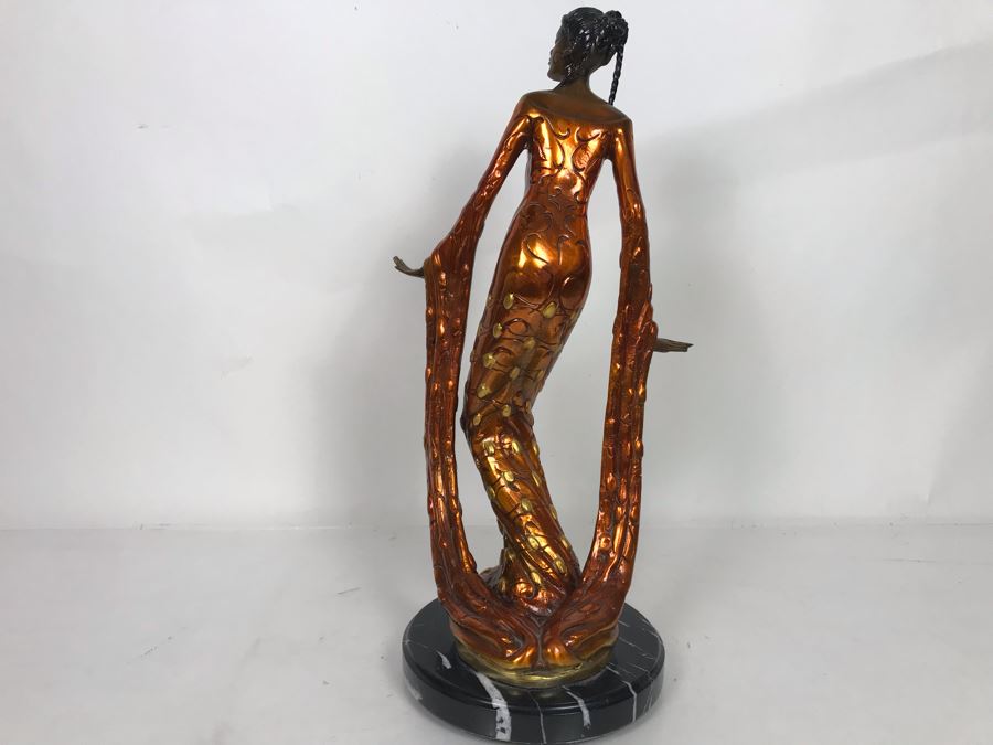 Large Bronze Metal Sculpture With Color Patina Of Woman On Marble Base Unsigned 9W X 18H [Photo 7]
