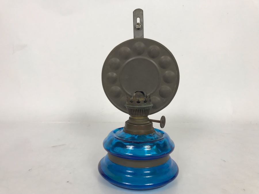 Vintage Glass And Brass Wall Sconce Kerosene Lamp 3.5W X 7H [Photo 2]