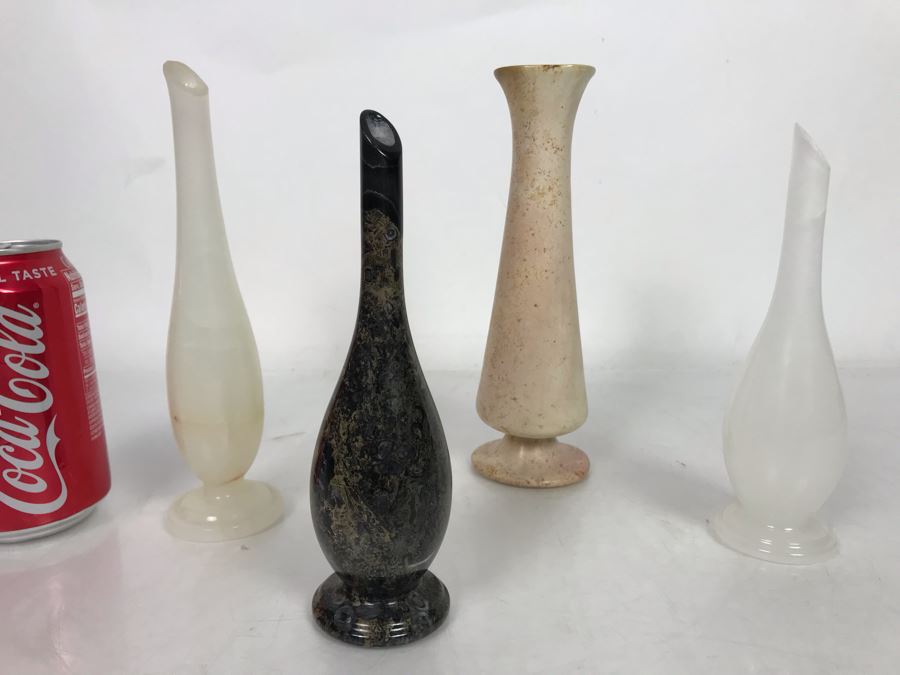Set Of Four Turned Polished Stone Vases 7H-8H