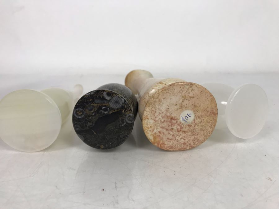 Set Of Four Turned Polished Stone Vases 7H-8H [Photo 11]