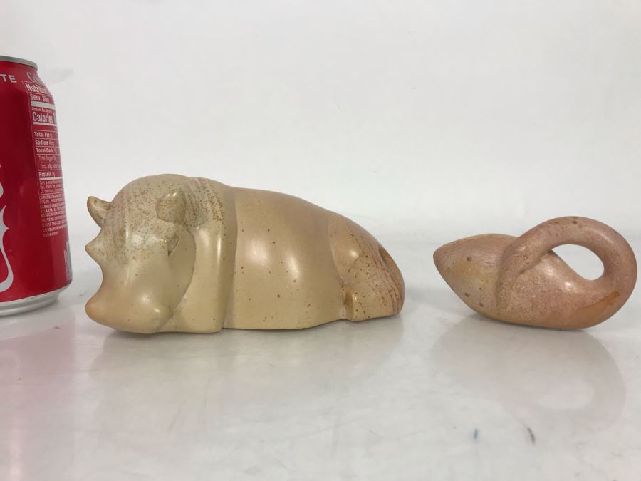 Pair Of African Hand Carved Stone Animal Figurines